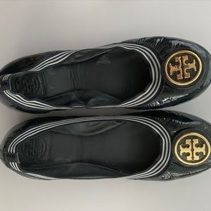 Tory Burch 2 Stripe Navy Flat